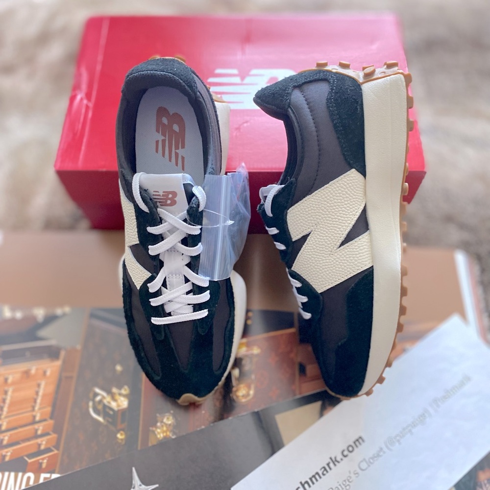 New Balance Women's Black and Cream Retro-Style Sneakers - Picture 8 of 16